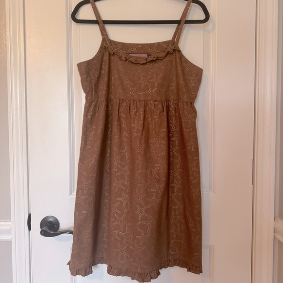 Vineyard Vines Brown and Gold Starfish Linen Blend Sundress Size 4 - Picture 1 of 7